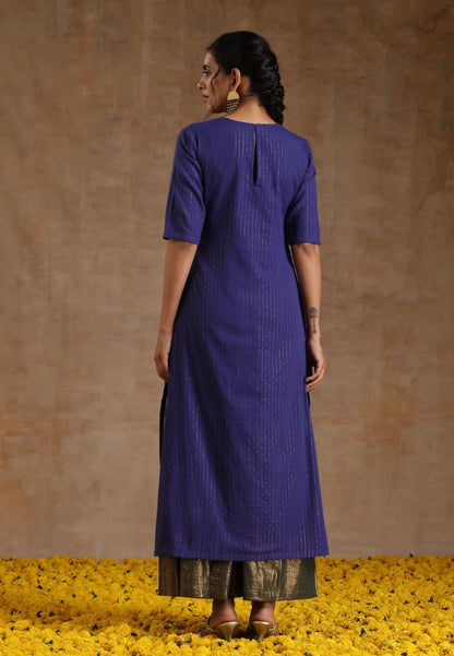 BLUE GOLD COTTON HIGH SLIT KURTA SET