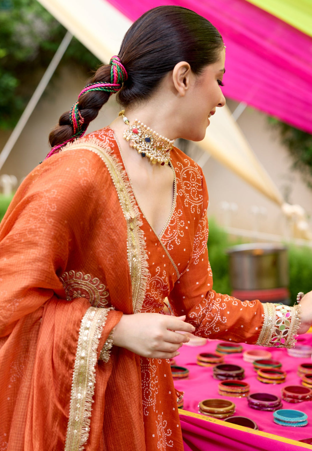 ORANGE KAHANI BANDHANI CHANDERI SUIT SET