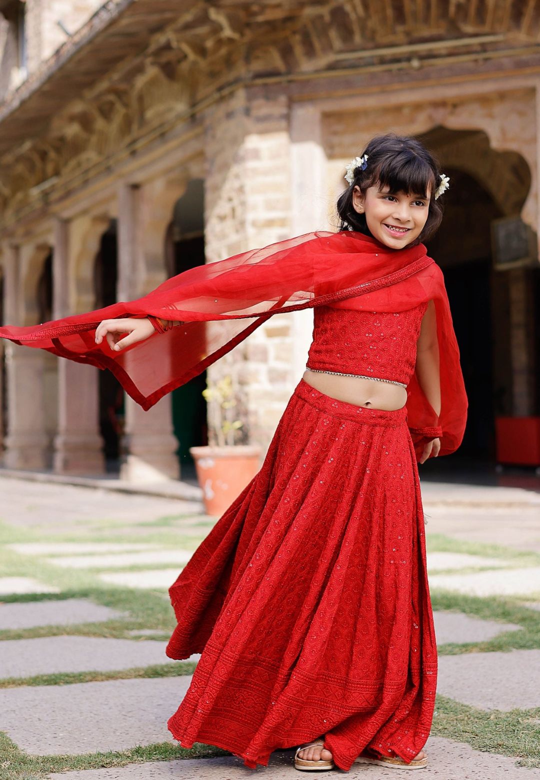 RED EMBROIDERED LEHENGA SET