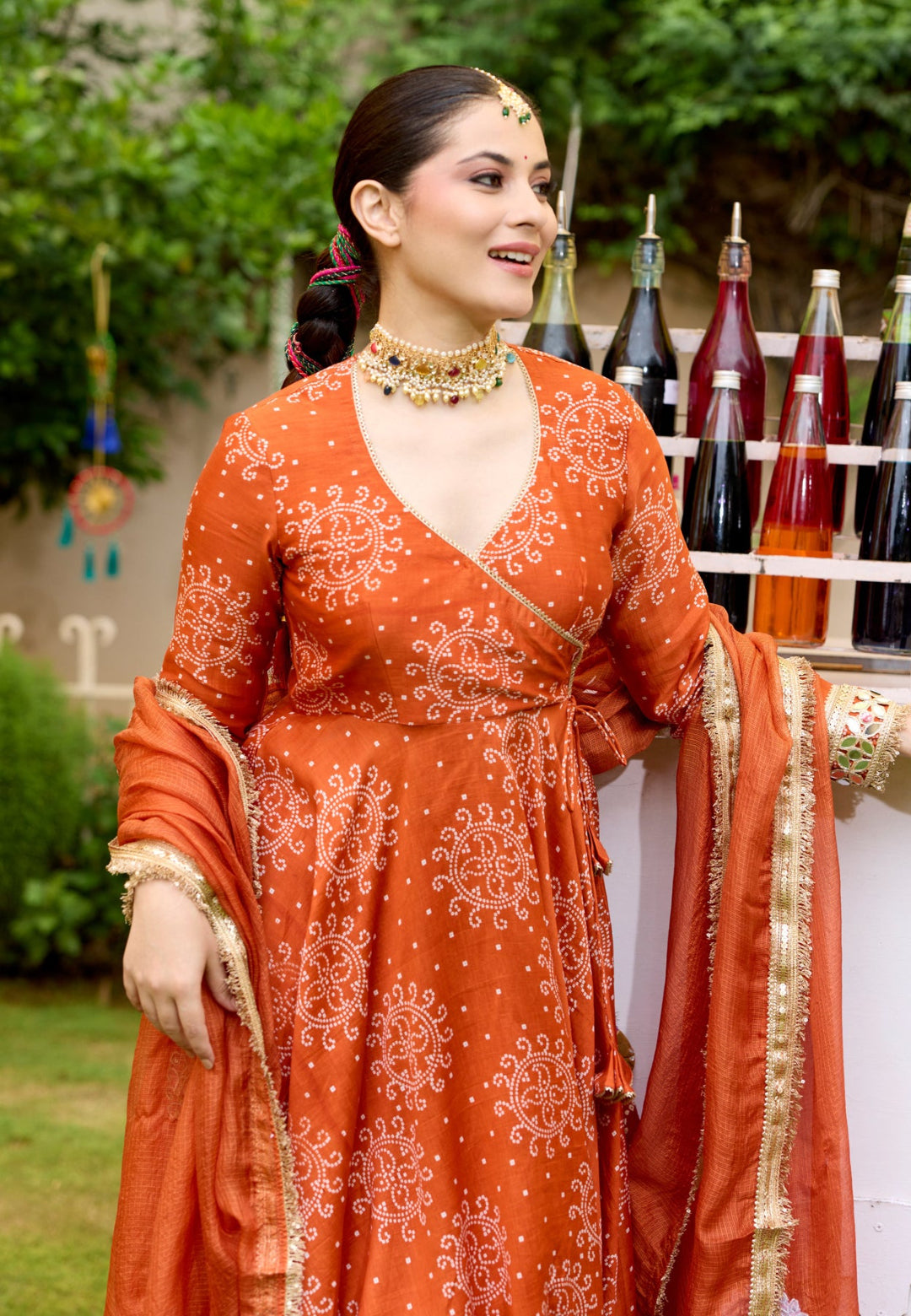 ORANGE KAHANI BANDHANI CHANDERI SUIT SET