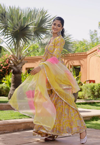 YELLOW MOHINI CHANDERI SHARARA SET