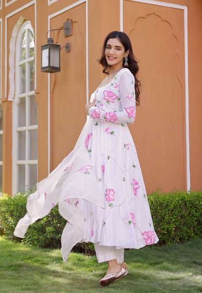 WHITE AIYANA HANDPAINTED COTTON SILK SUIT SET