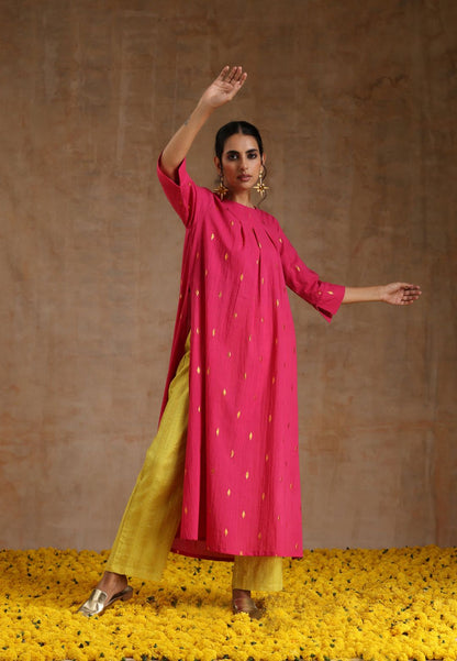 PINK GREEN COTTON RELAXED KURTA SET