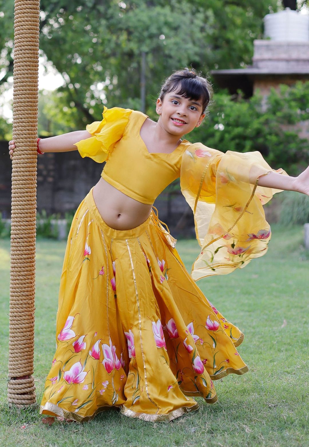 YELLOW DARIA SATIN HANDPAINTED LEHENGA SET