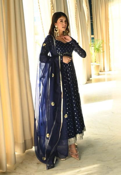 RUMI BLUE SHEHZARD LUREX SUIT SET