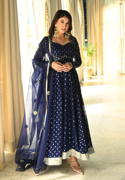 RUMI BLUE SHEHZARD LUREX SUIT SET