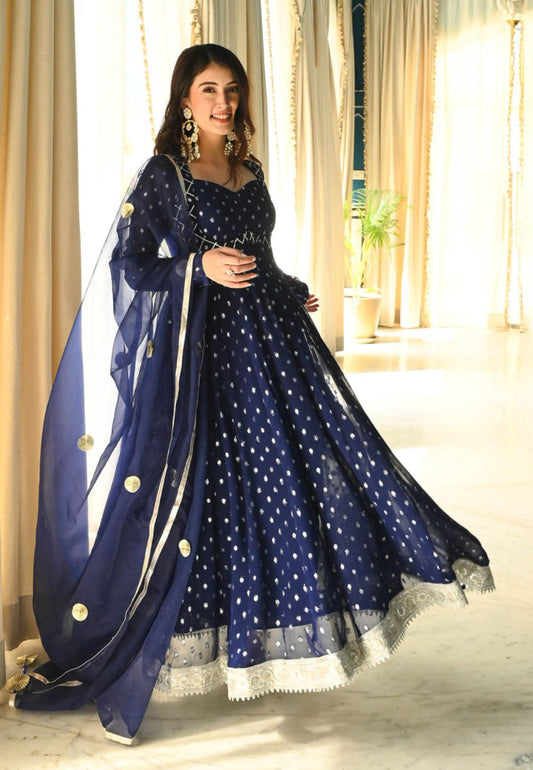 RUMI BLUE SHEHZARD LUREX SUIT SET