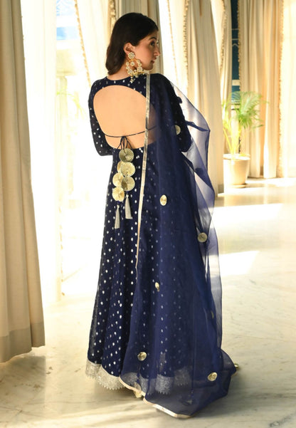 RUMI BLUE SHEHZARD LUREX SUIT SET