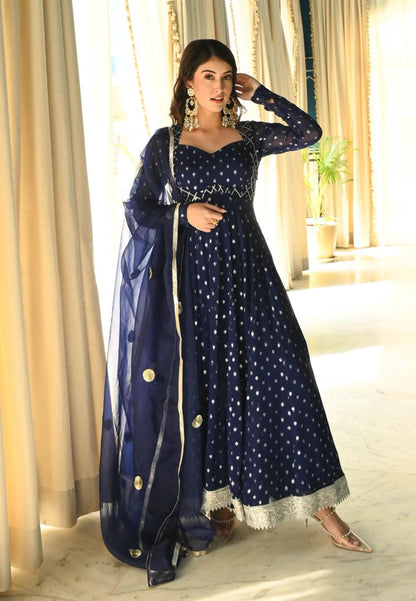 RUMI BLUE SHEHZARD LUREX SUIT SET