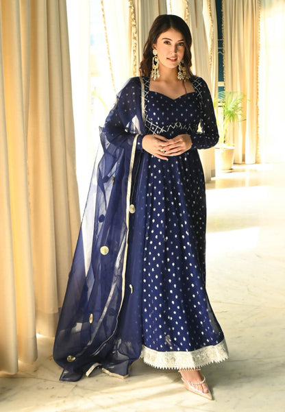 RUMI BLUE SHEHZARD LUREX SUIT SET