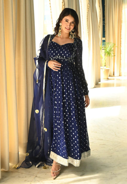 RUMI BLUE SHEHZARD LUREX SUIT SET