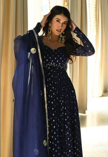 RUMI BLUE SHEHZARD LUREX SUIT SET