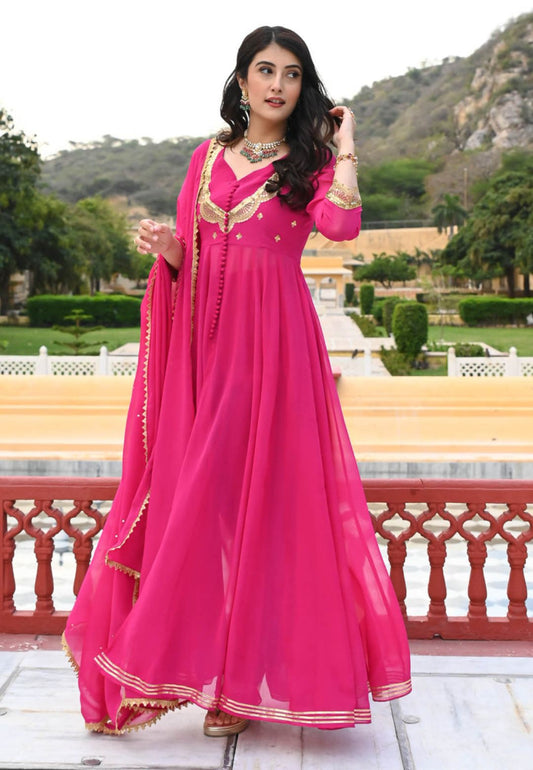 PINK GEORGETTE GOTAPATTI SUIT SET