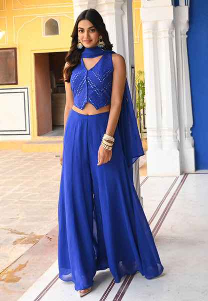 BLUE NEELAM GEORGETTE SUIT SET