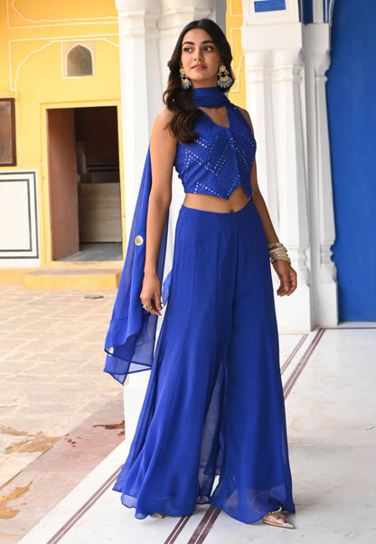 BLUE NEELAM GEORGETTE SUIT SET