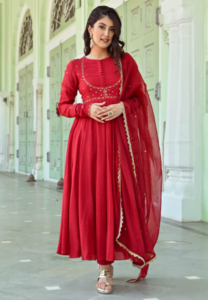 RESHAM RED COTTON SILK SUIT SET