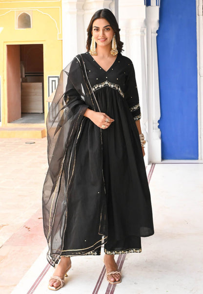 BLACK COTTON KATDANA SUIT SET