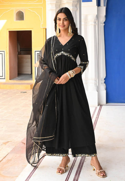 BLACK COTTON KATDANA SUIT SET