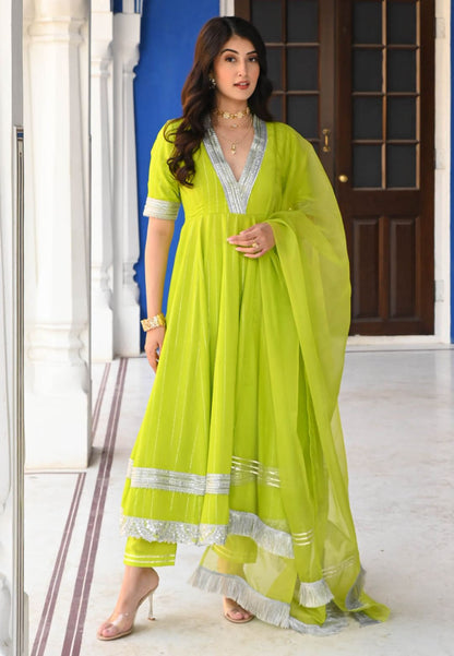 FANAA GREEN LUREX SUIT SET