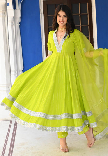 FANAA GREEN LUREX SUIT SET