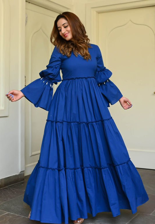 BLUE LAPIS COTTON ANARKALI DRESS