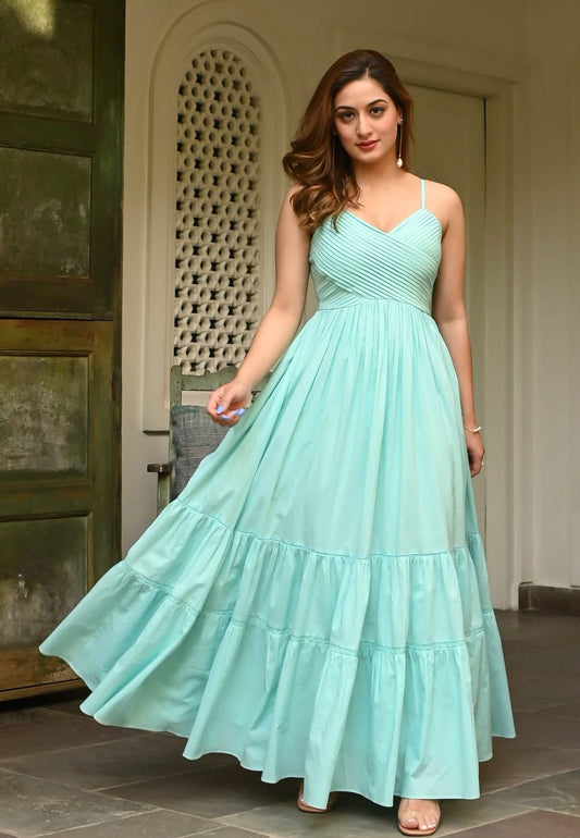 SKYLIGHT BLUE COTTON ANARKALI DRESS