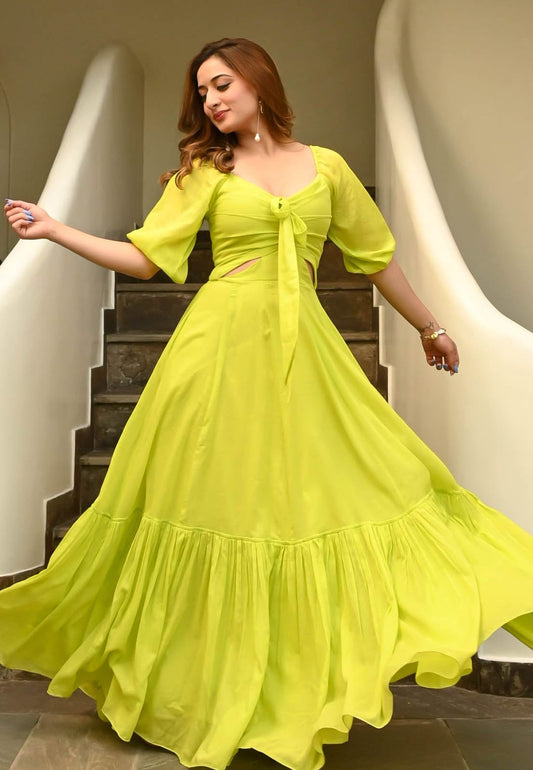 GREEN OASIS FLOWY ANARKALI DRESS