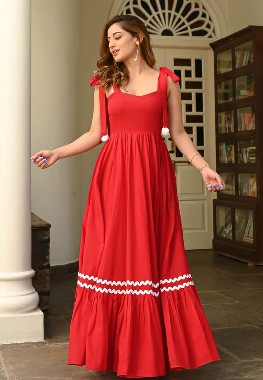 HOT RED COTTON ANARKALI DRESS