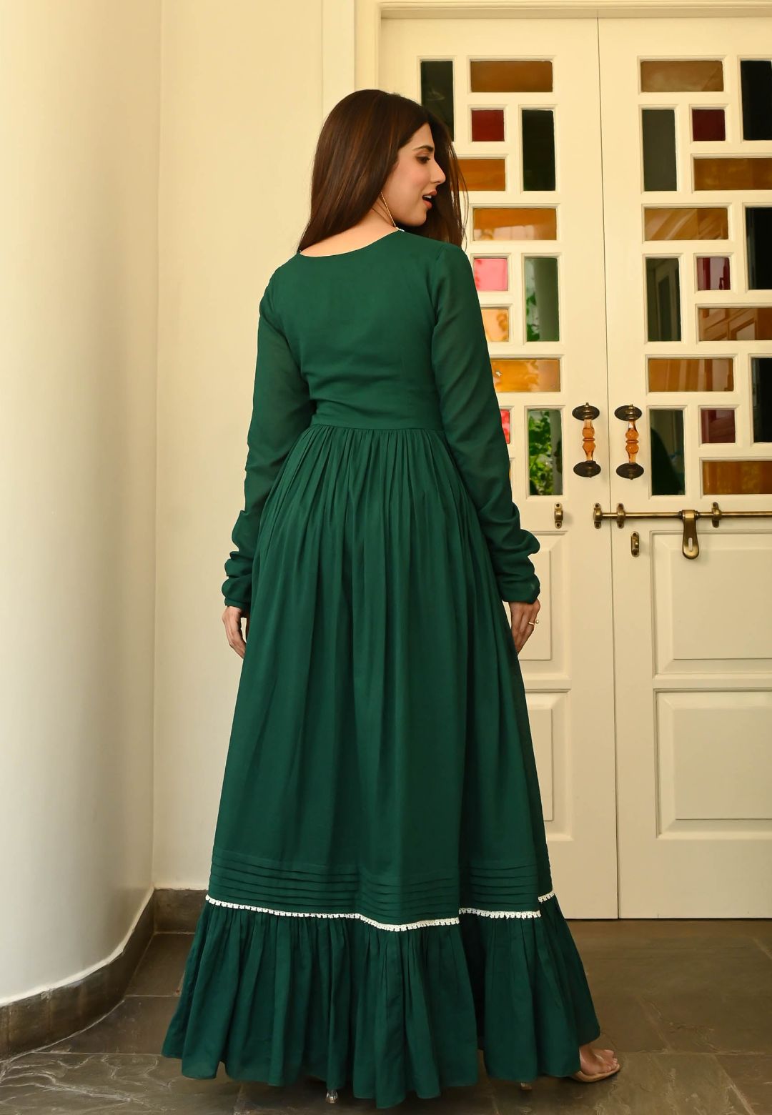 IVY GREEN COTTON ANARKALI DRESS