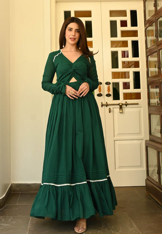 IVY GREEN COTTON ANARKALI DRESS