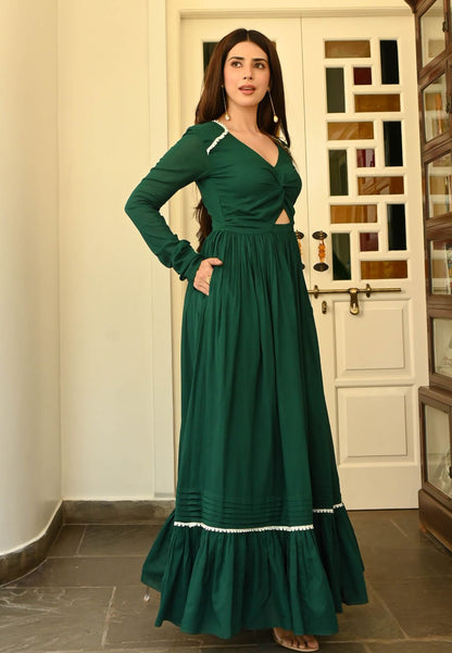 IVY GREEN COTTON ANARKALI DRESS