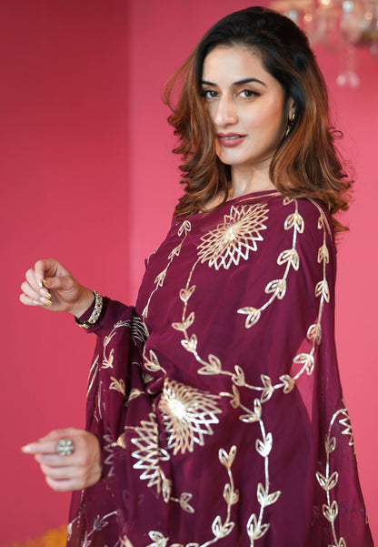 WINE PURPLE MUSLIN COTTON ANARKALI SUIT SET