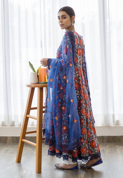DAHLIA BLUE COTTON ANARKALI SUIT SET