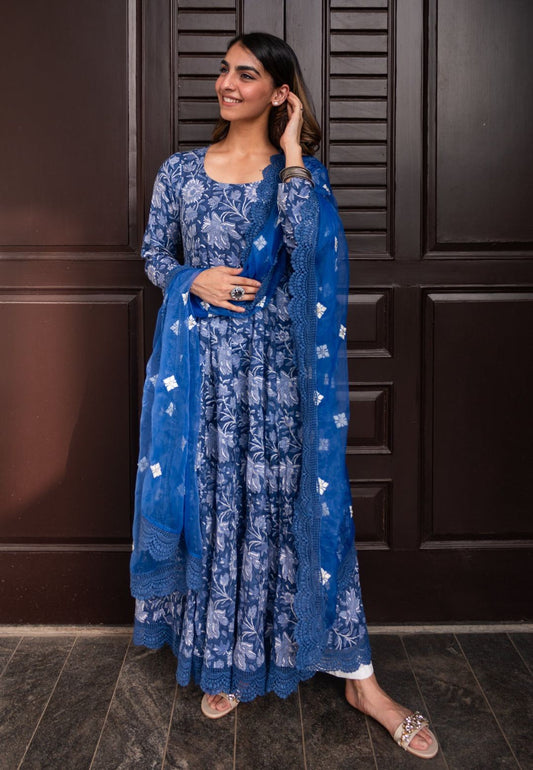 INDIGO BLUE ANARKALI SUIT SET