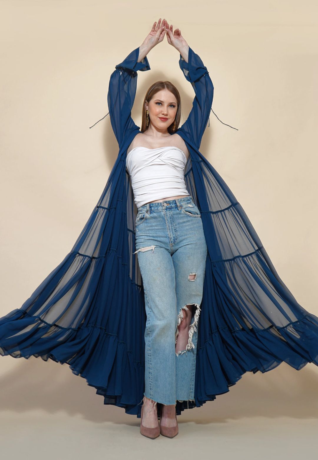ROYAL BLUE TIERED SHRUG