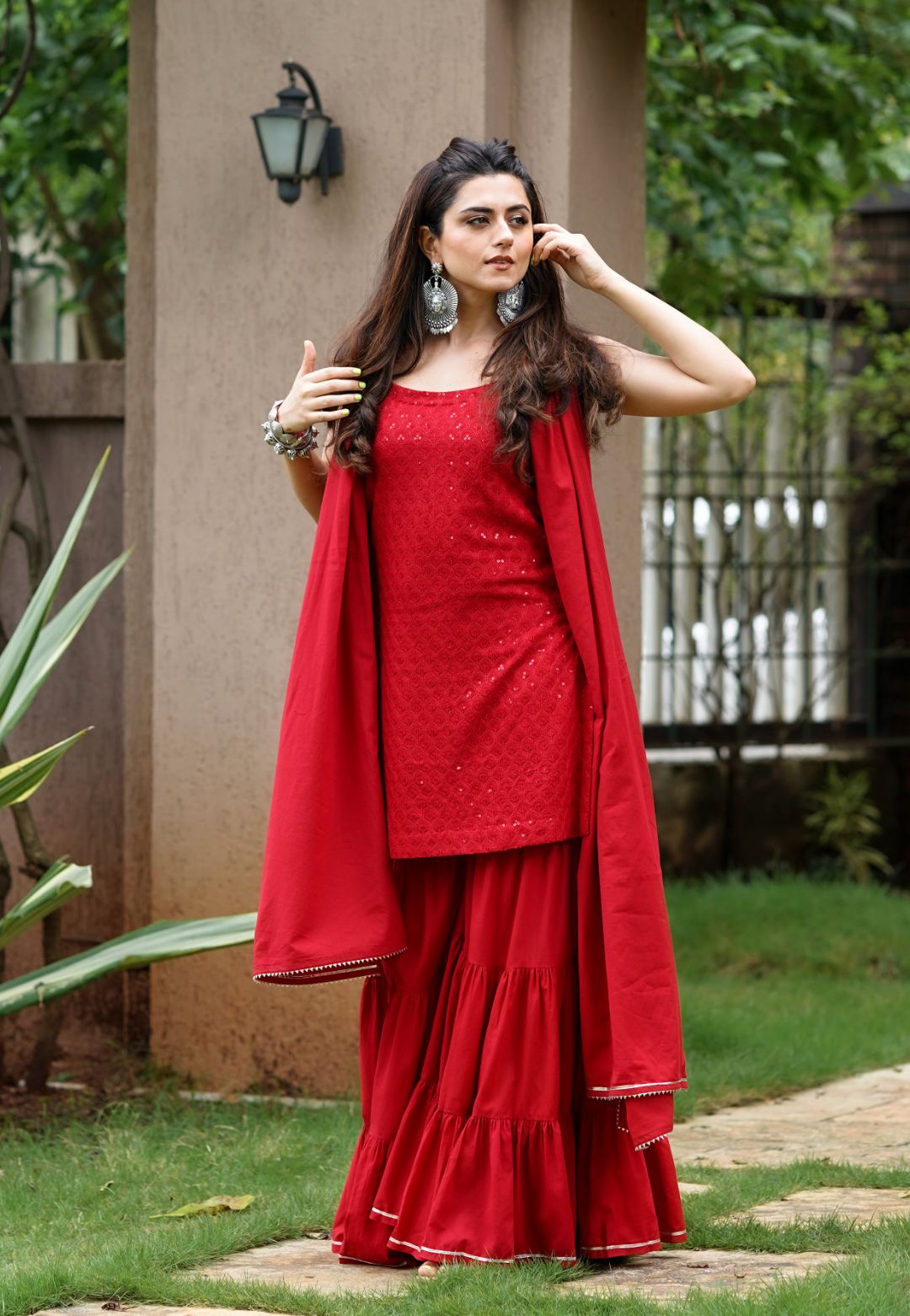 MAROON EMBROIDERY SHARARA SUIT SET