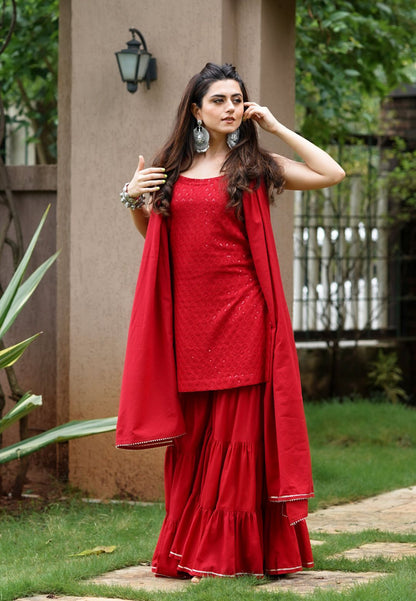 MAROON EMBROIDERY SHARARA SUIT SET