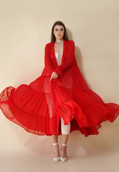 RED TIERED SHRUG