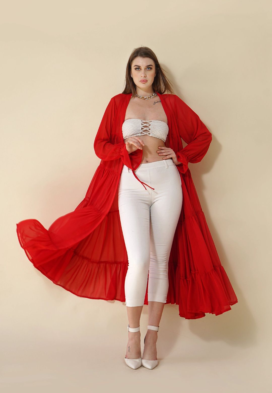 RED TIERED SHRUG