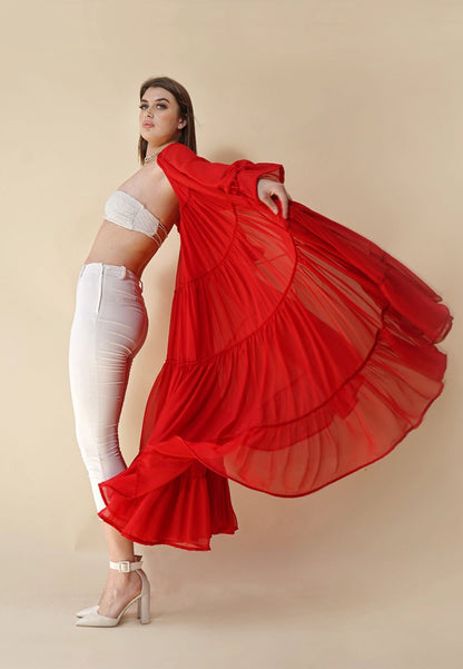 RED TIERED SHRUG
