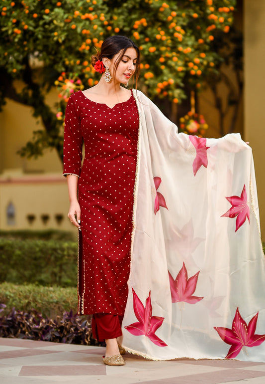 MAROON RASPBERRY COTTON SUIT SET