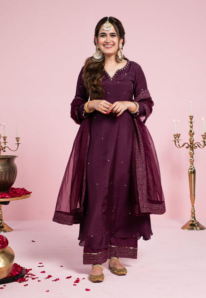 PURPLE WINE COTTON SILK SUIT SET