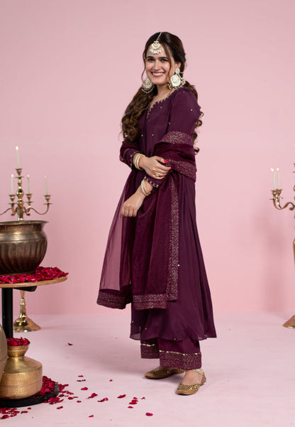 PURPLE WINE COTTON SILK SUIT SET