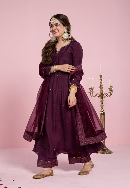 PURPLE WINE COTTON SILK SUIT SET