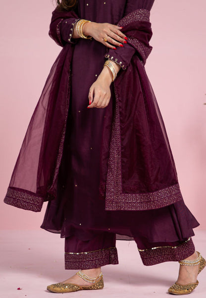 PURPLE WINE COTTON SILK SUIT SET