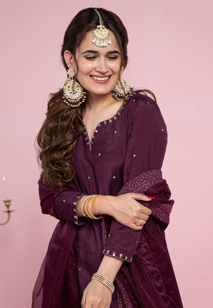 PURPLE WINE COTTON SILK SUIT SET