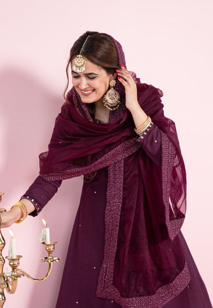 PURPLE WINE COTTON SILK SUIT SET