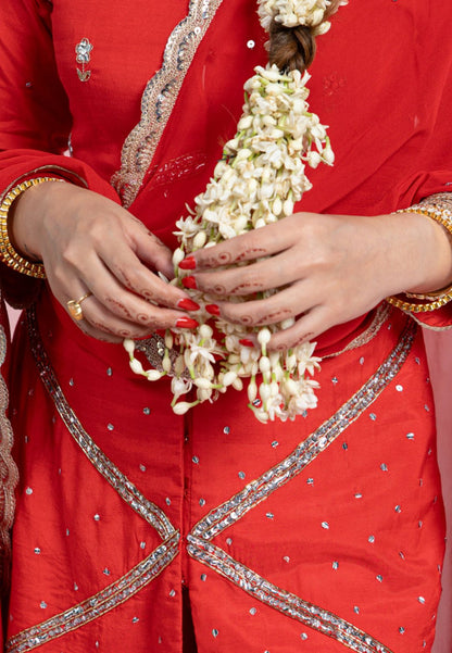 VIBRANT RED COTTON SILK SUIT SET