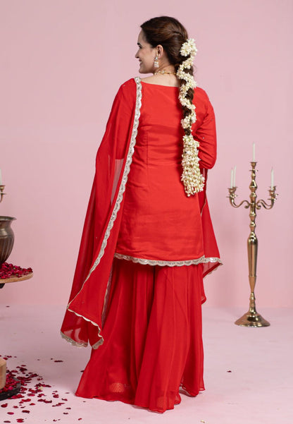 VIBRANT RED COTTON SILK SUIT SET