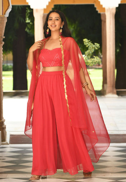 RED GOLD GEORGETTE COORD SUIT SET